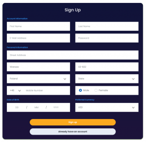 Example of a sign up form